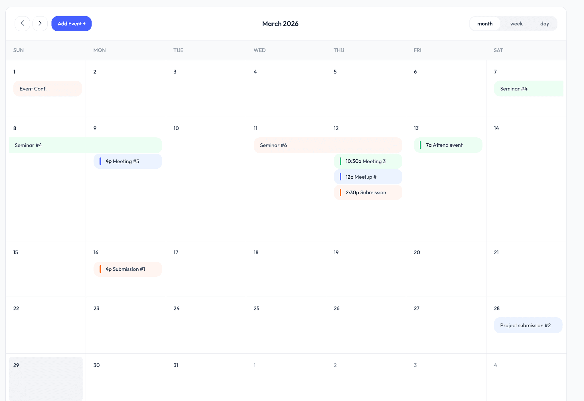 Monthly calendar scheduling view