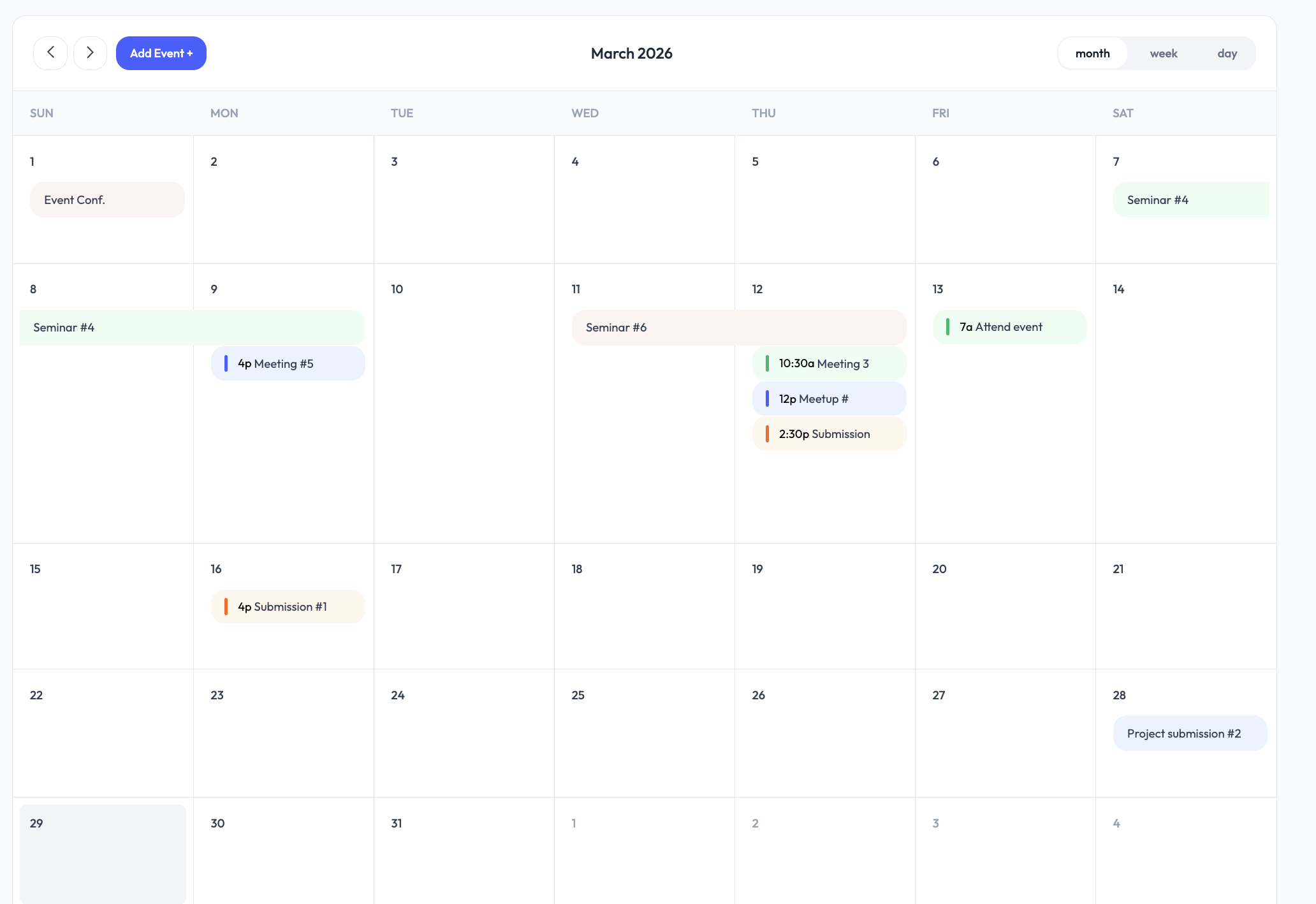 Monthly calendar scheduling view